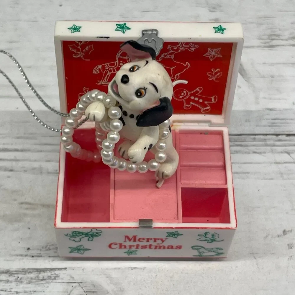 Vintage Dalmatian Dog Christmas Trinket Jewelry Box Ornament Merry Christmas